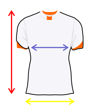 Ilustração de uma camiseta com indicação das medidas
